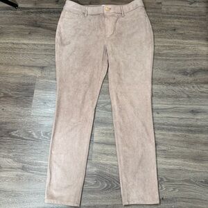 Chico’s 0P Taupe Faux Suede Pull-On Pants Petite Stretch Slim Leg